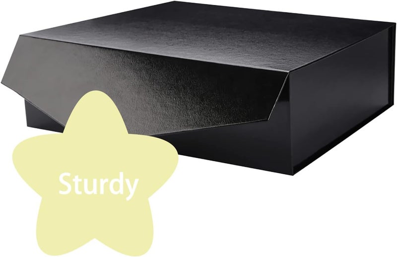 JINGUAN Large Black Collapsible Gift Box with Magnetic Closure Lid 13.5x9x4.1 Inches, Groomsman Proposal Box, Rectangle Present Box (Glossy Black, 1 Pack) - Image 3